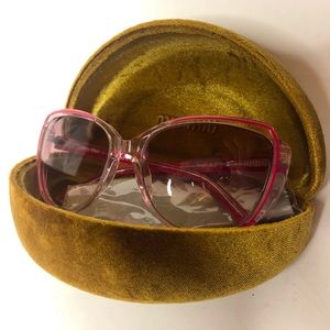 Miu Miu clear/pink sunglasses with chartreuse case